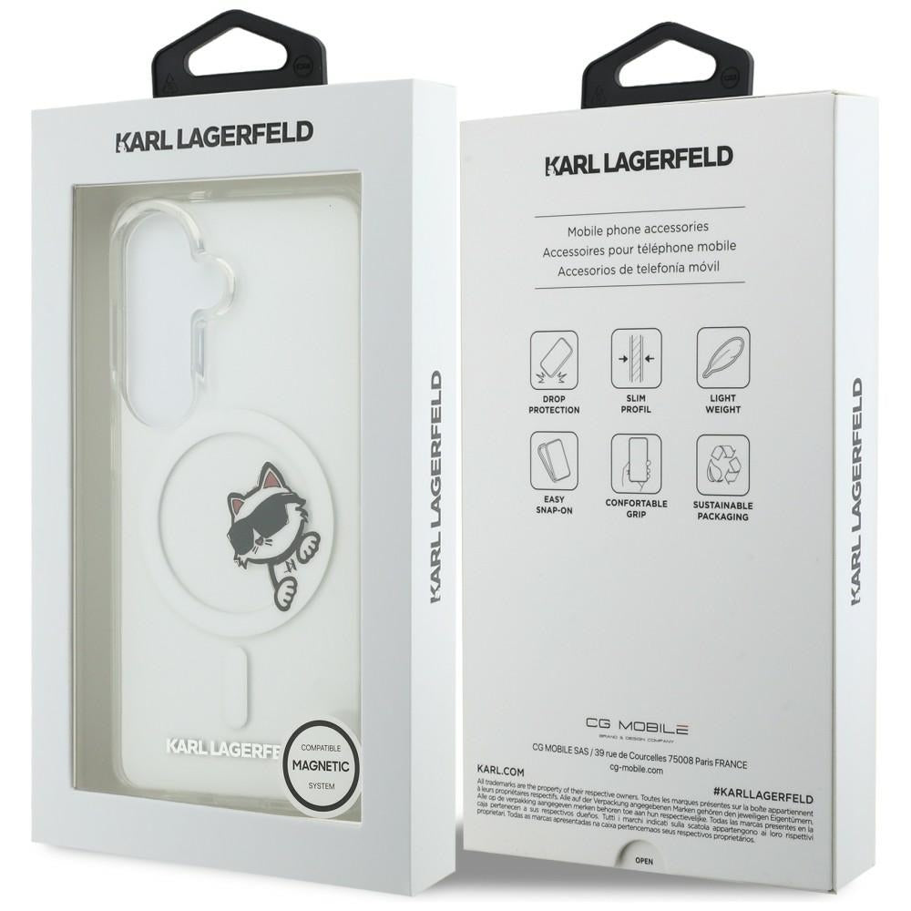 Capa MagSafe para Samsung Galaxy S26 S942, Karl Lagerfeld, IML Choupette Peekaboo Logo, Branca