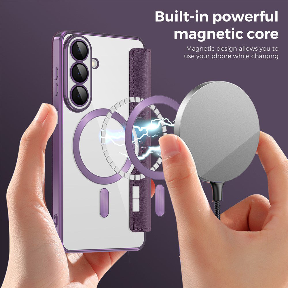 Capa MagSafe para Samsung Galaxy S26 S942, Techsuit, SmartMag Book, Roxo