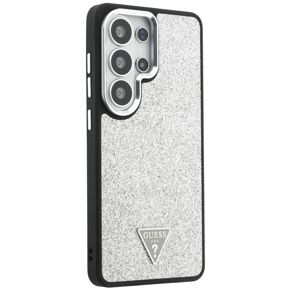 Capa MagSafe para Samsung Galaxy S26 Ultra S948, Guess, Logótipo Triângulo com Glitter Fixo, Prateada
