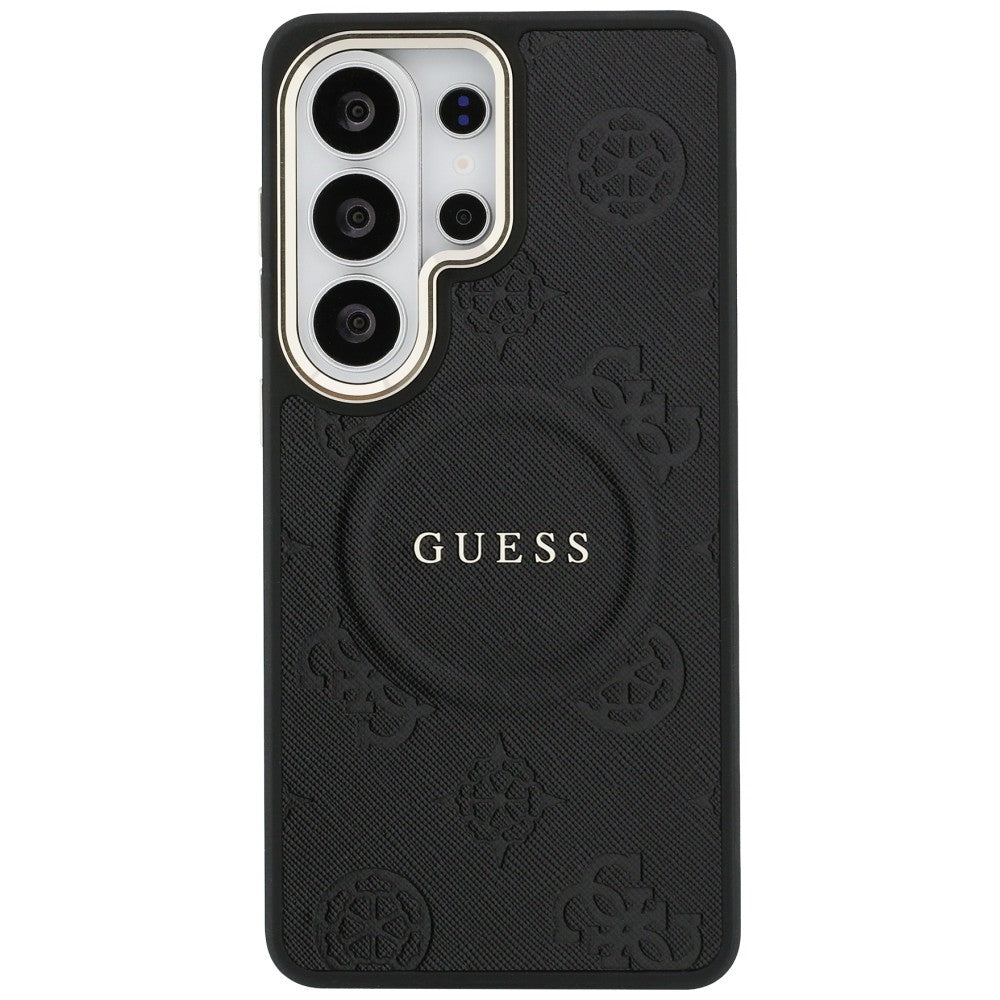 MagSafe Case for Samsung Galaxy S26 Ultra S948, GUESS, Saffiano Peony Embossed Ring, Black