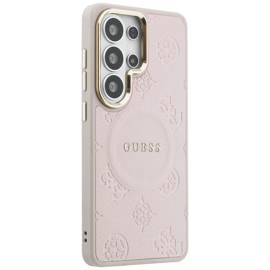Capa MagSafe para Samsung Galaxy S26 Ultra S948, Guess, Anel Relevo Saffiano Peony, Rosa