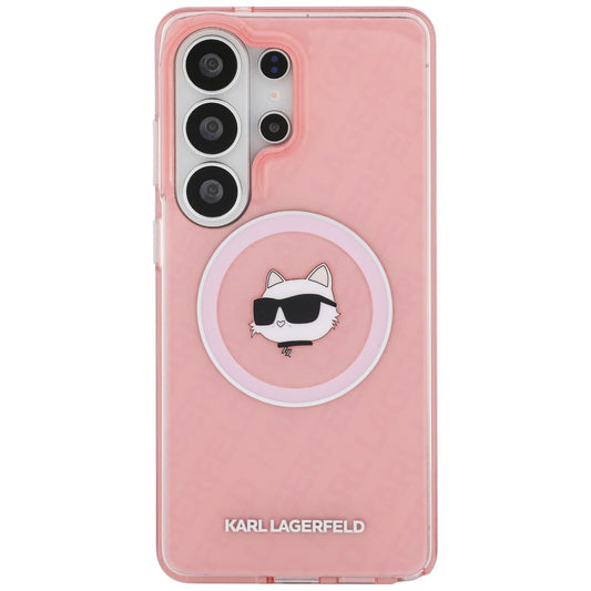 Capa MagSafe para Samsung Galaxy S26 Ultra S948, Karl Lagerfeld, IML Choupette Head on KL Repeated Logo, Rosa