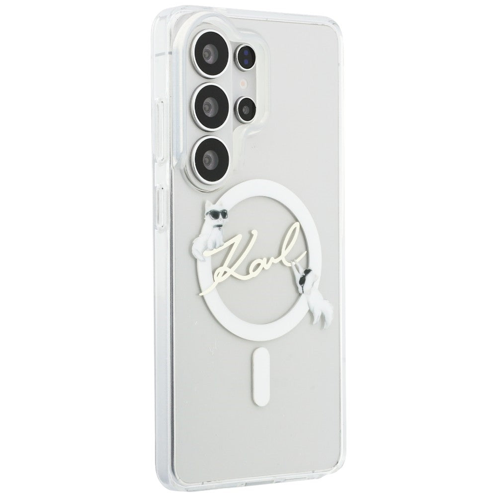 Capa MagSafe para Samsung Galaxy S26 Ultra S948, Karl Lagerfeld, IML Choupette Karl Script Logo, Branca.