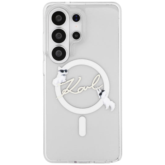 Capa MagSafe para Samsung Galaxy S26 Ultra S948, Karl Lagerfeld, IML Choupette Karl Script Logo, Branca.