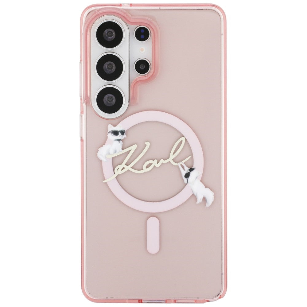 Capa MagSafe para Samsung Galaxy S26 Ultra S948, Karl Lagerfeld, IML Choupette Karl Script Logo, Rosa