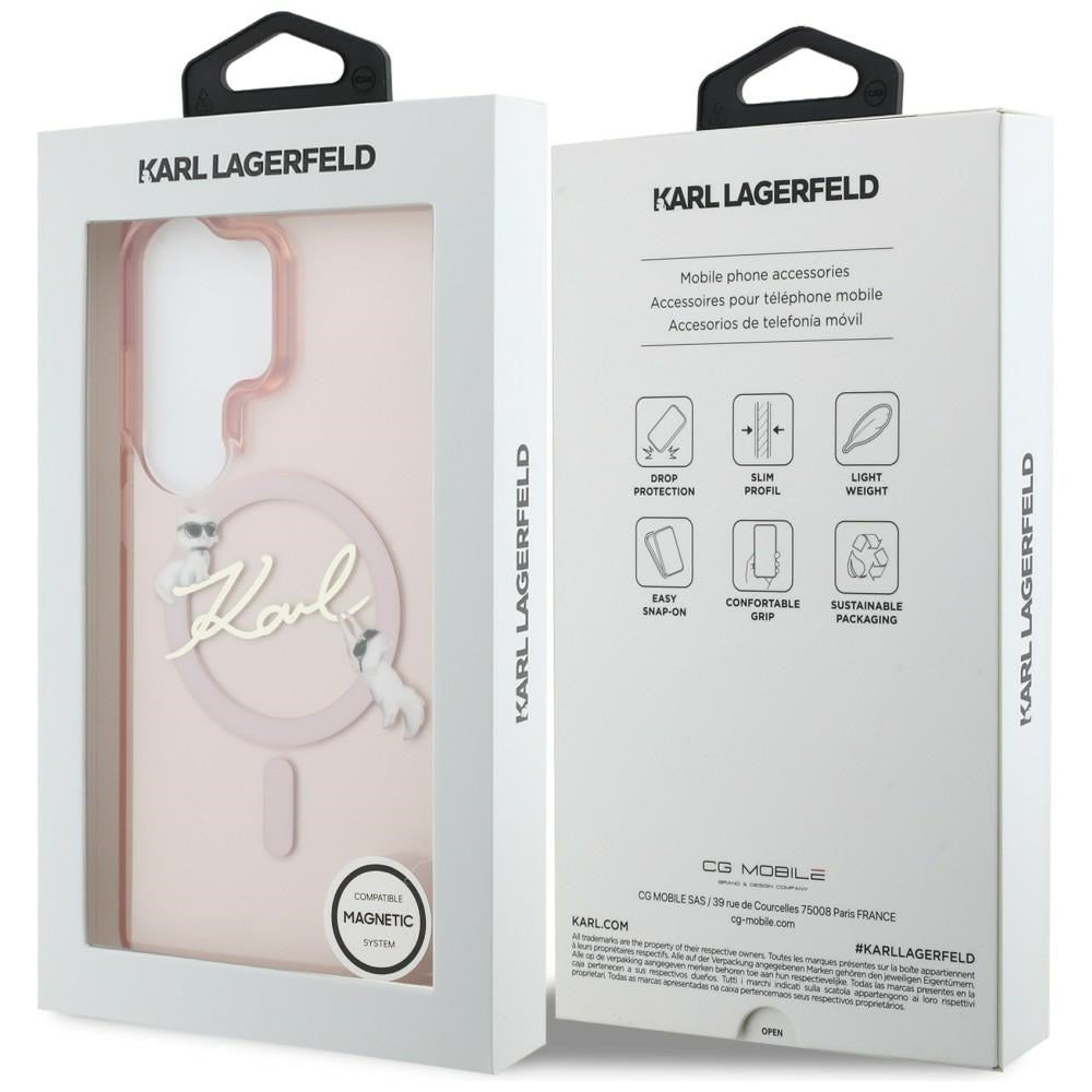 Capa MagSafe para Samsung Galaxy S26 Ultra S948, Karl Lagerfeld, IML Choupette Karl Script Logo, Rosa