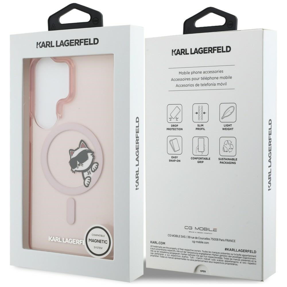 Capa MagSafe para Samsung Galaxy S26 Ultra S948, Karl Lagerfeld, IML Choupette Peekaboo Logo, Rosa