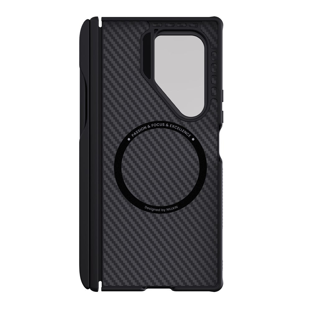 Capa MagSafe para Samsung Galaxy Z Fold7 F966, Nillkin, CarboProp com Tampa de Lente Preta Transparente e Suporte para S-Pen, Preta