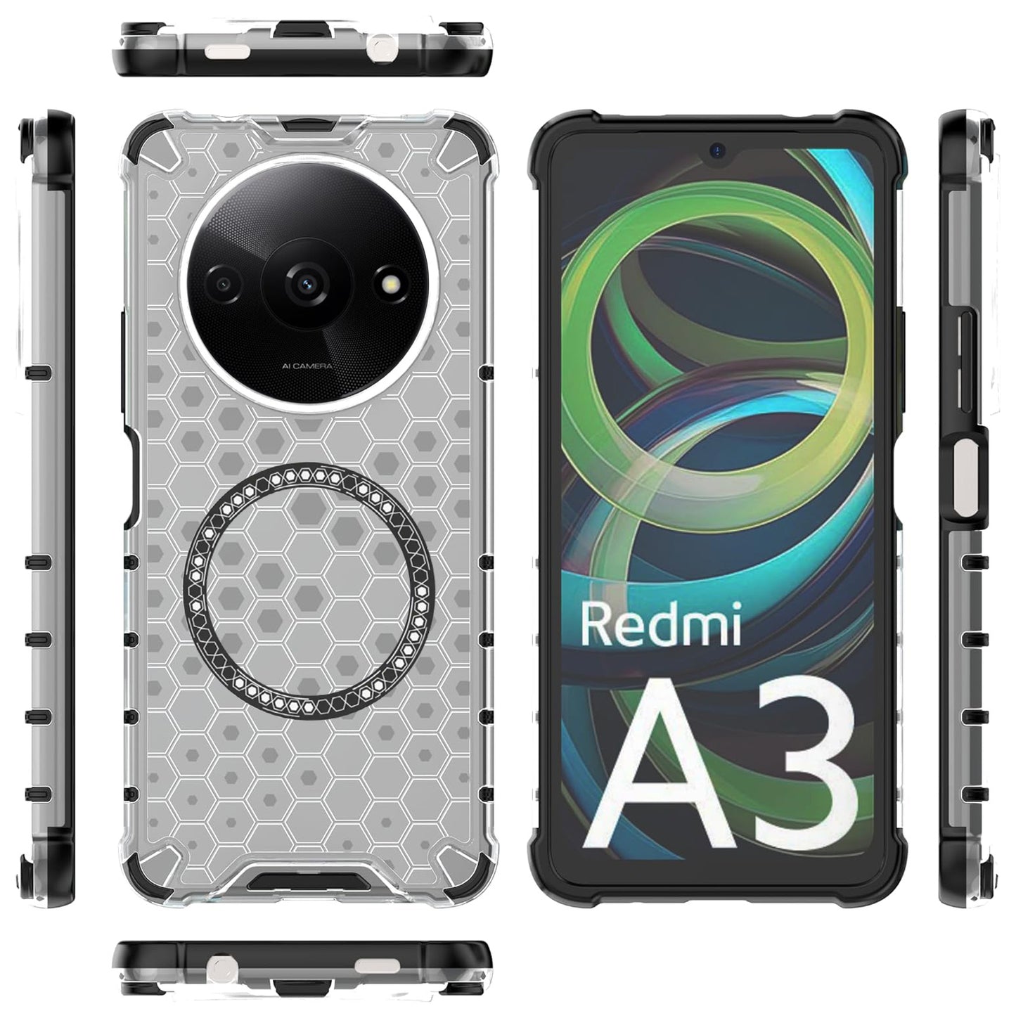 Capa MagSafe para Xiaomi Redmi A3x / A3, Techsuit, HoneyComb Shield, Branca
