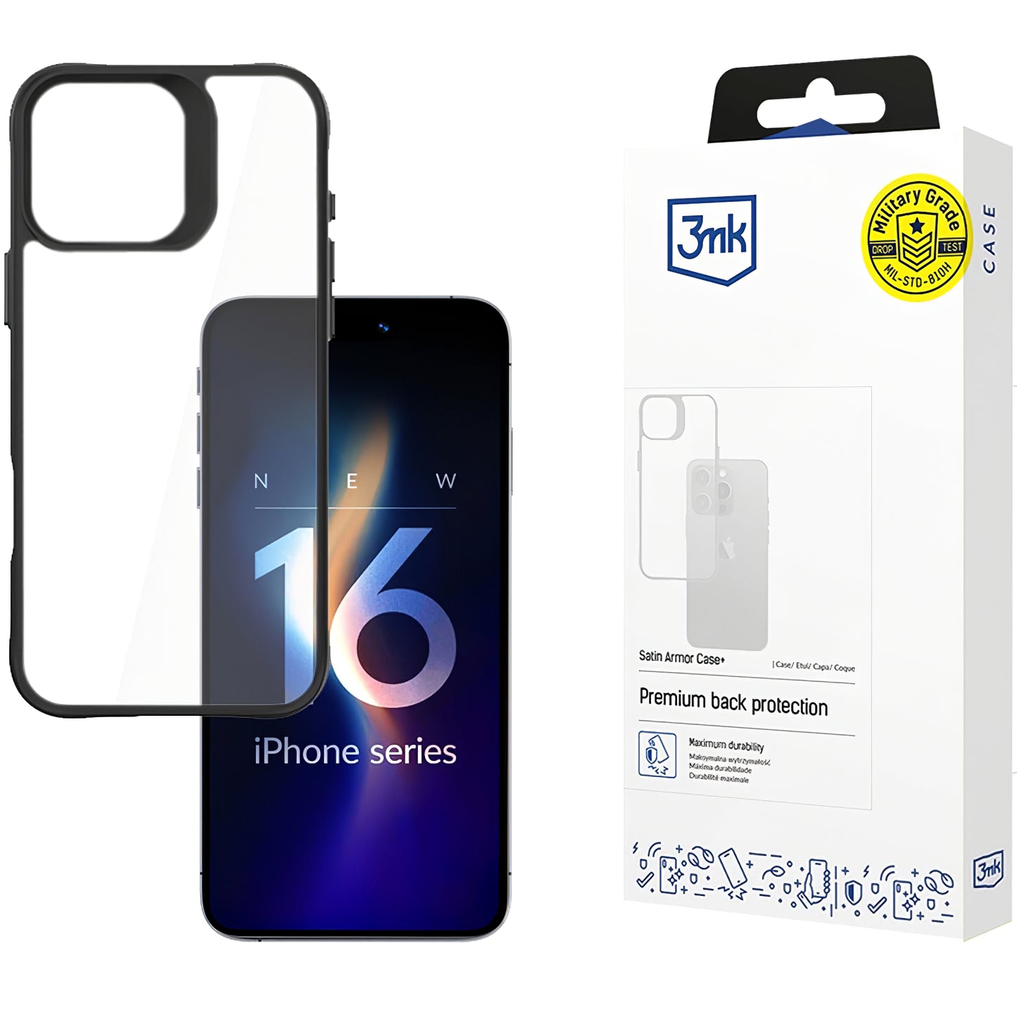 Capa para Apple iPhone 16 Pro, 3MK, Satin Armor Case+, Transparente