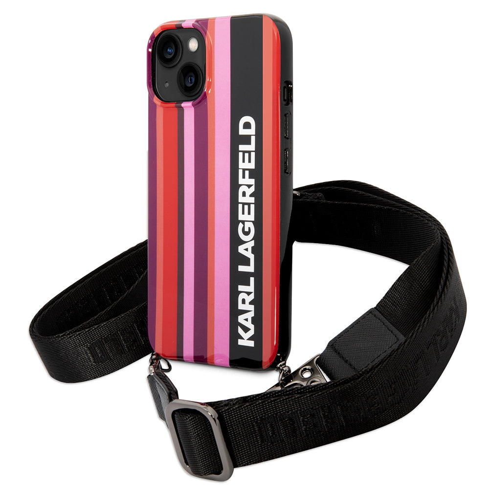 Capa para Apple iPhone 14, Karl Lagerfeld, Color Stripes with Strap, Rosa