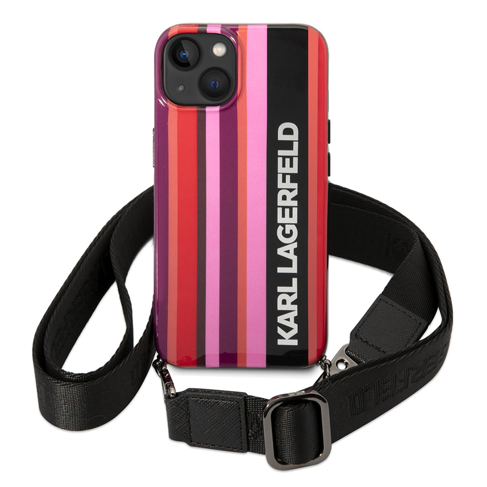 Capa para Apple iPhone 14, Karl Lagerfeld, Color Stripes with Strap, Rosa