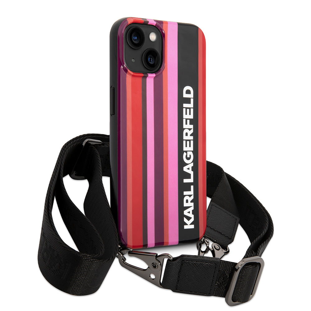Capa para Apple iPhone 14, Karl Lagerfeld, Color Stripes with Strap, Rosa