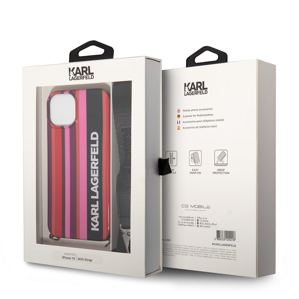 Capa para Apple iPhone 14, Karl Lagerfeld, Color Stripes with Strap, Rosa