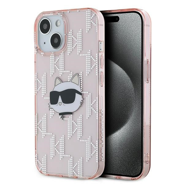 Case for Apple iPhone 14, Karl Lagerfeld, IML Luxury Monogram Choupette's Head, Pink