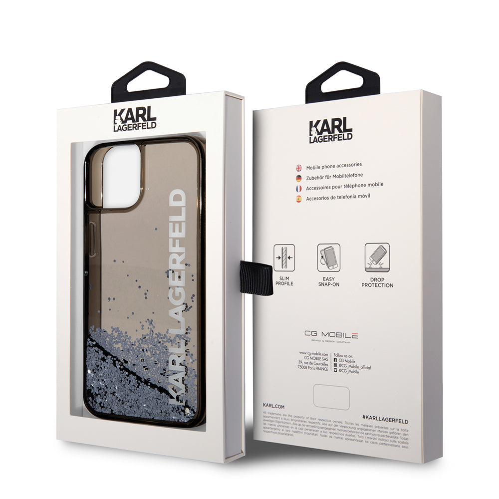 Capa para Apple iPhone 14, Karl Lagerfeld, Liquid Glitter KL Logo, Preta