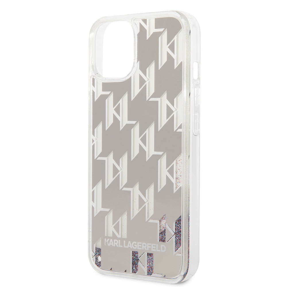 Capa para Apple iPhone 14, Karl Lagerfeld, Monograma de Glitter Líquido, Prateada
