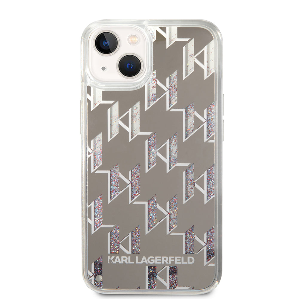 Capa para Apple iPhone 14, Karl Lagerfeld, Monograma de Glitter Líquido, Prateada