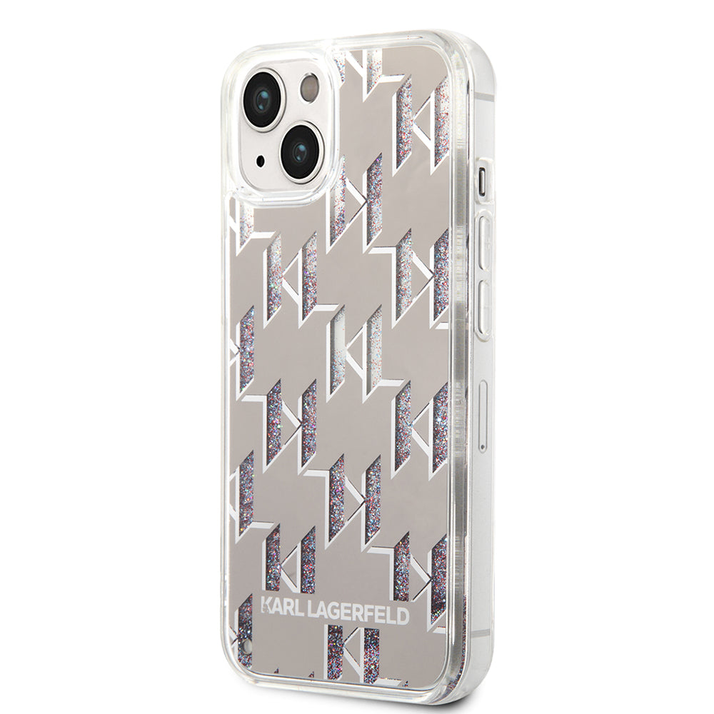 Capa para Apple iPhone 14, Karl Lagerfeld, Monograma de Glitter Líquido, Prateada
