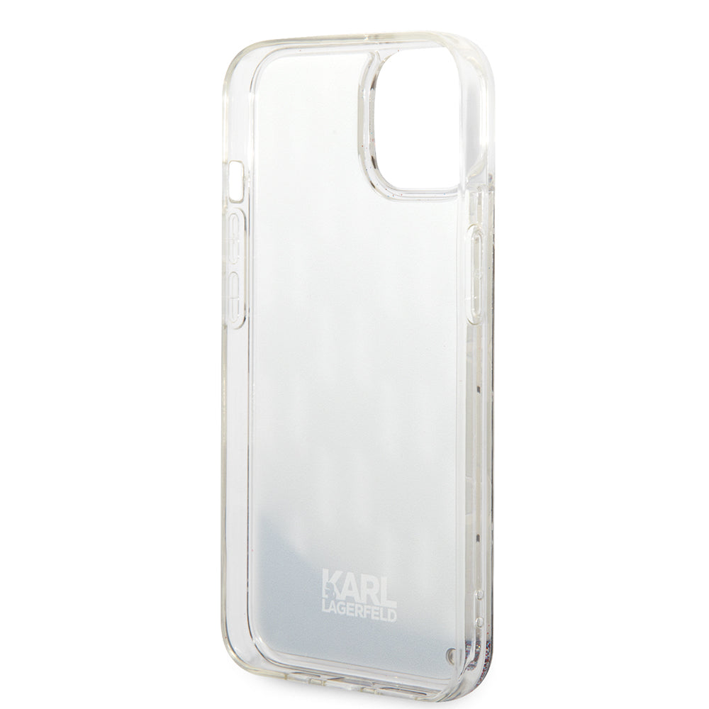 Capa para Apple iPhone 14, Karl Lagerfeld, Monograma de Glitter Líquido, Prateada