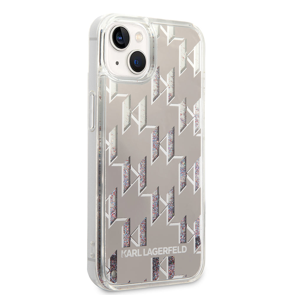 Capa para Apple iPhone 14, Karl Lagerfeld, Monograma de Glitter Líquido, Prateada