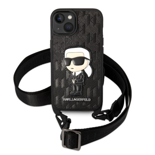 Capa para Apple iPhone 14, Karl Lagerfeld, Monogram Ikonik Karl, Preta