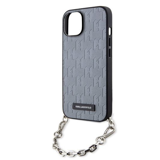 Capa para Apple iPhone 14, Karl Lagerfeld, Saffiano Monogram Chain, Prateada