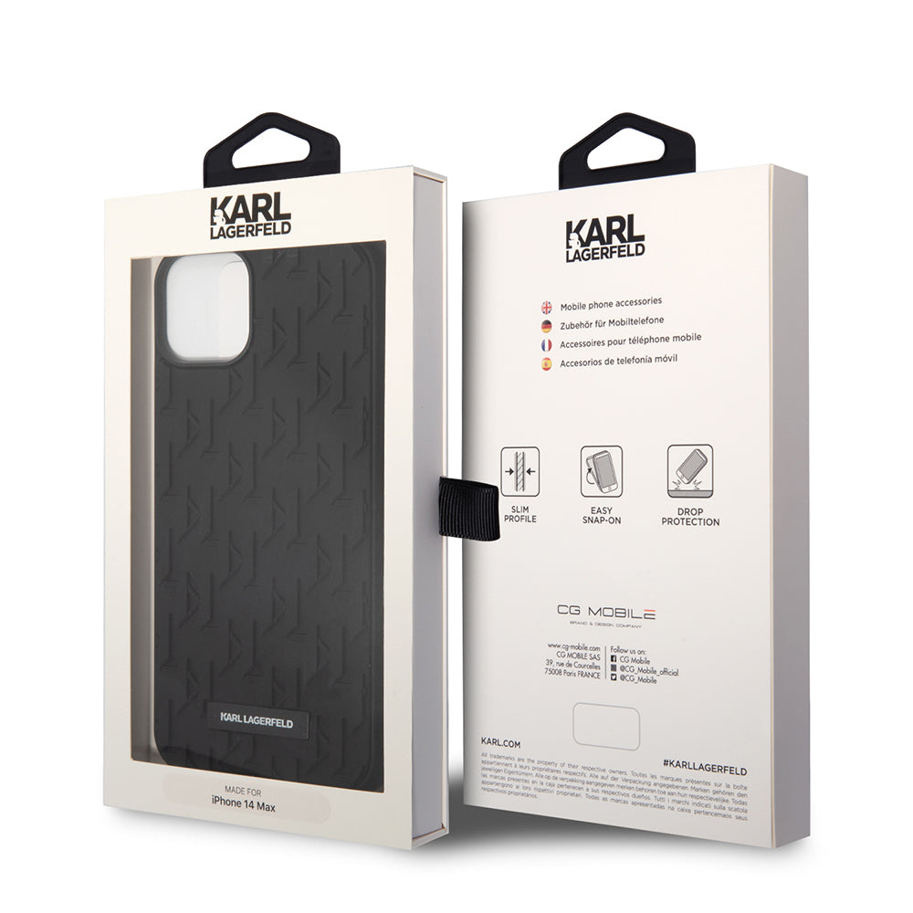 Capa para Apple iPhone 14 Plus, Karl Lagerfeld, Monograma 3D, Preta.
