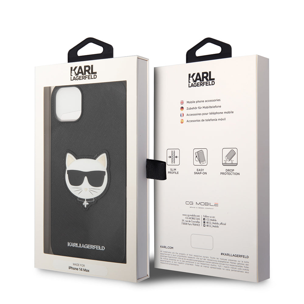 Capa para Apple iPhone 14 Plus, Karl Lagerfeld, Saffiano Choupette's Head, Preta