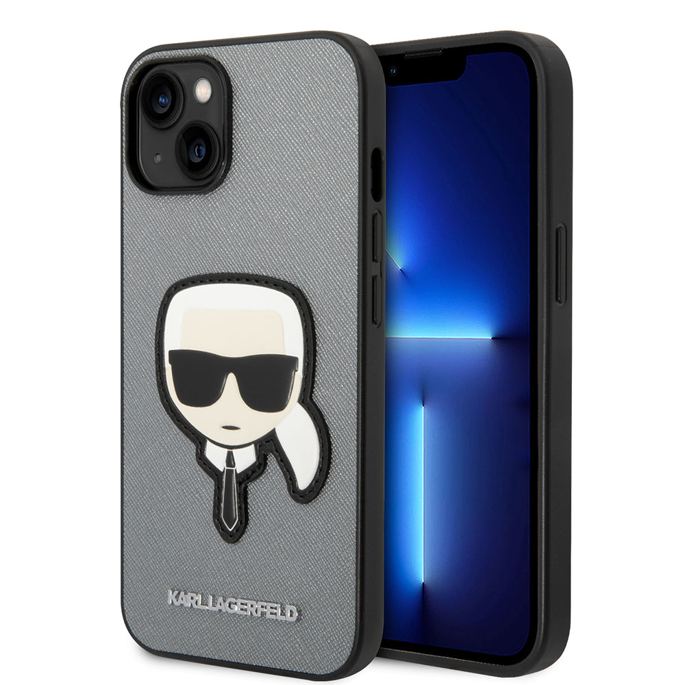 Capa para Apple iPhone 14 Plus, Karl Lagerfeld, Saffiano Karl's Head, Prateada