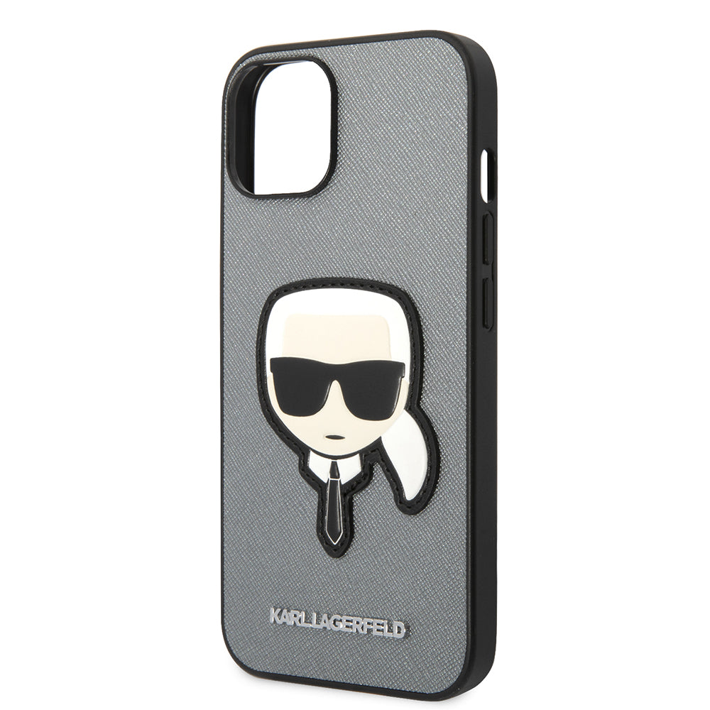 Capa para Apple iPhone 14 Plus, Karl Lagerfeld, Saffiano Karl's Head, Prateada