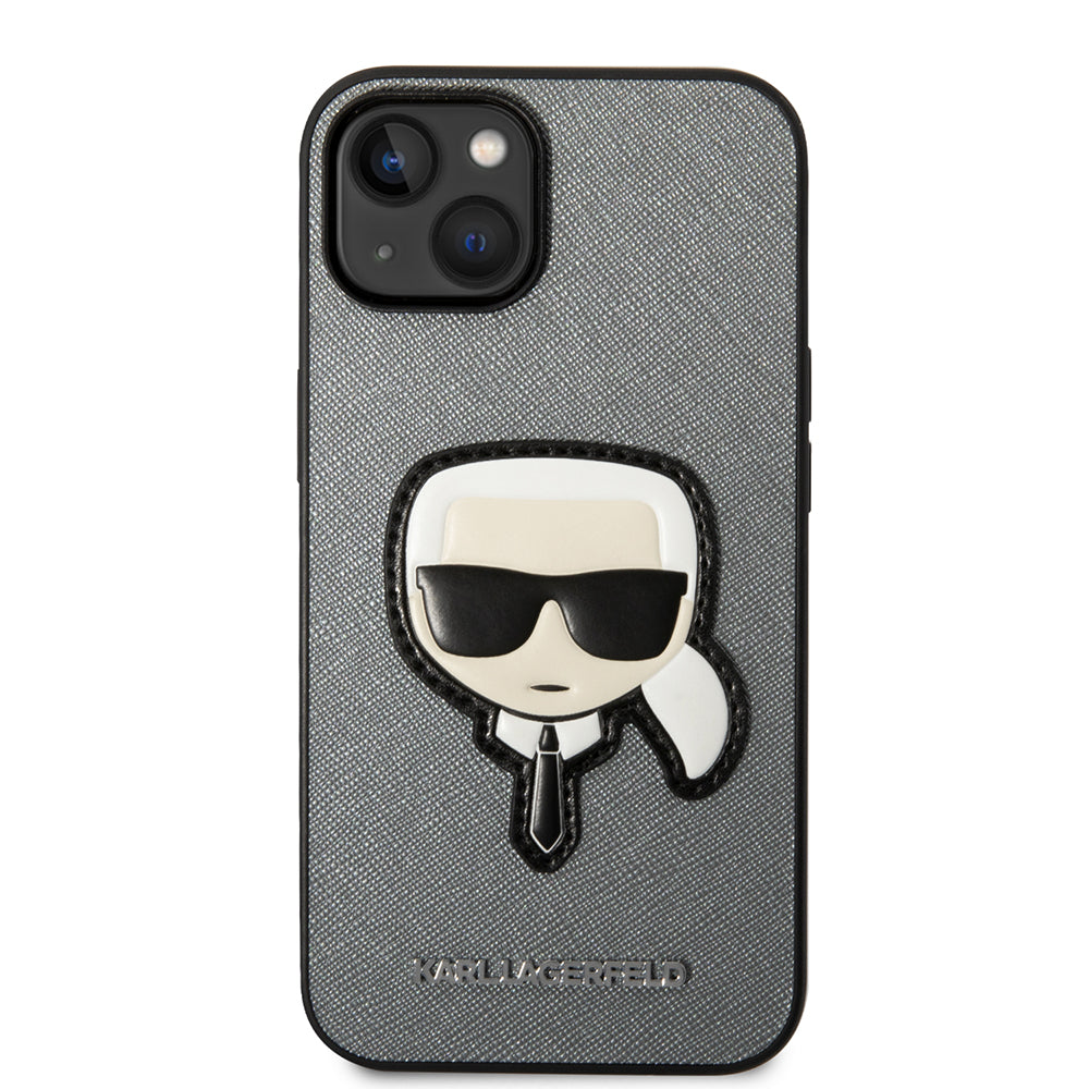 Capa para Apple iPhone 14 Plus, Karl Lagerfeld, Saffiano Karl's Head, Prateada