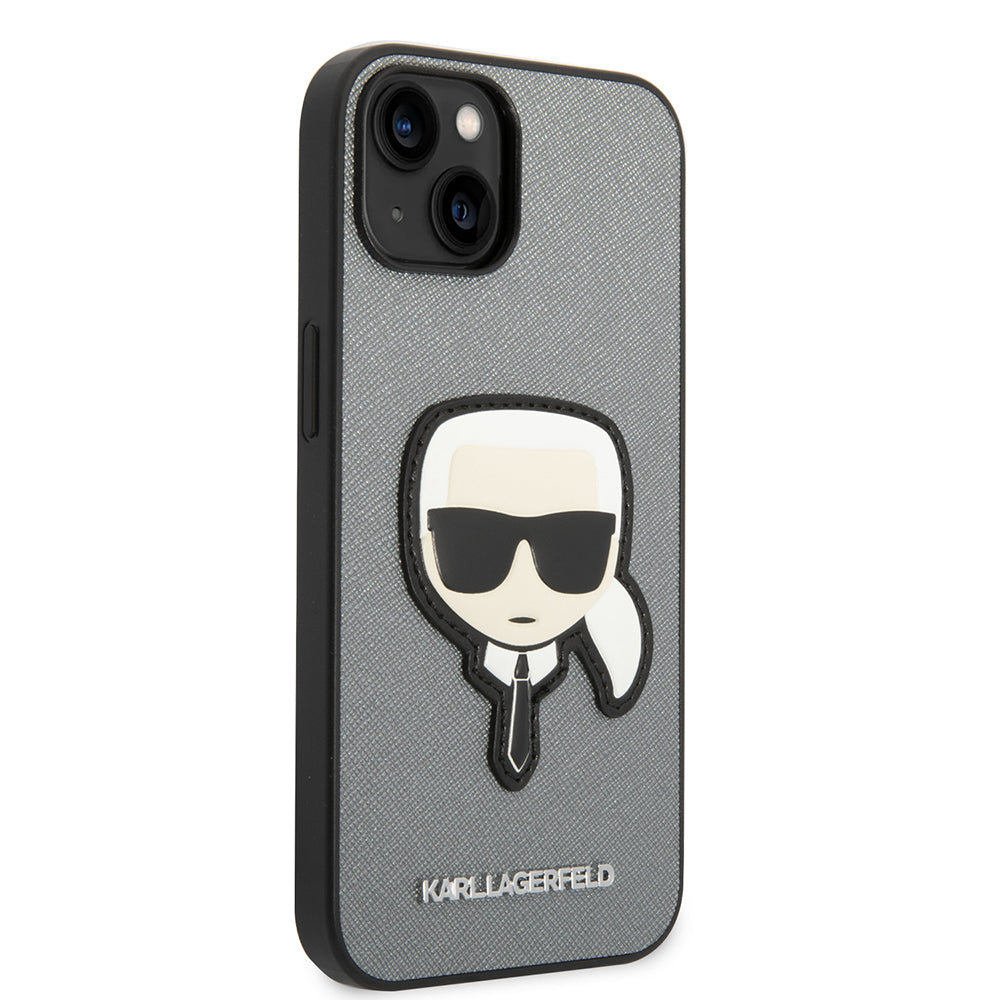 Capa para Apple iPhone 14 Plus, Karl Lagerfeld, Saffiano Karl's Head, Prateada