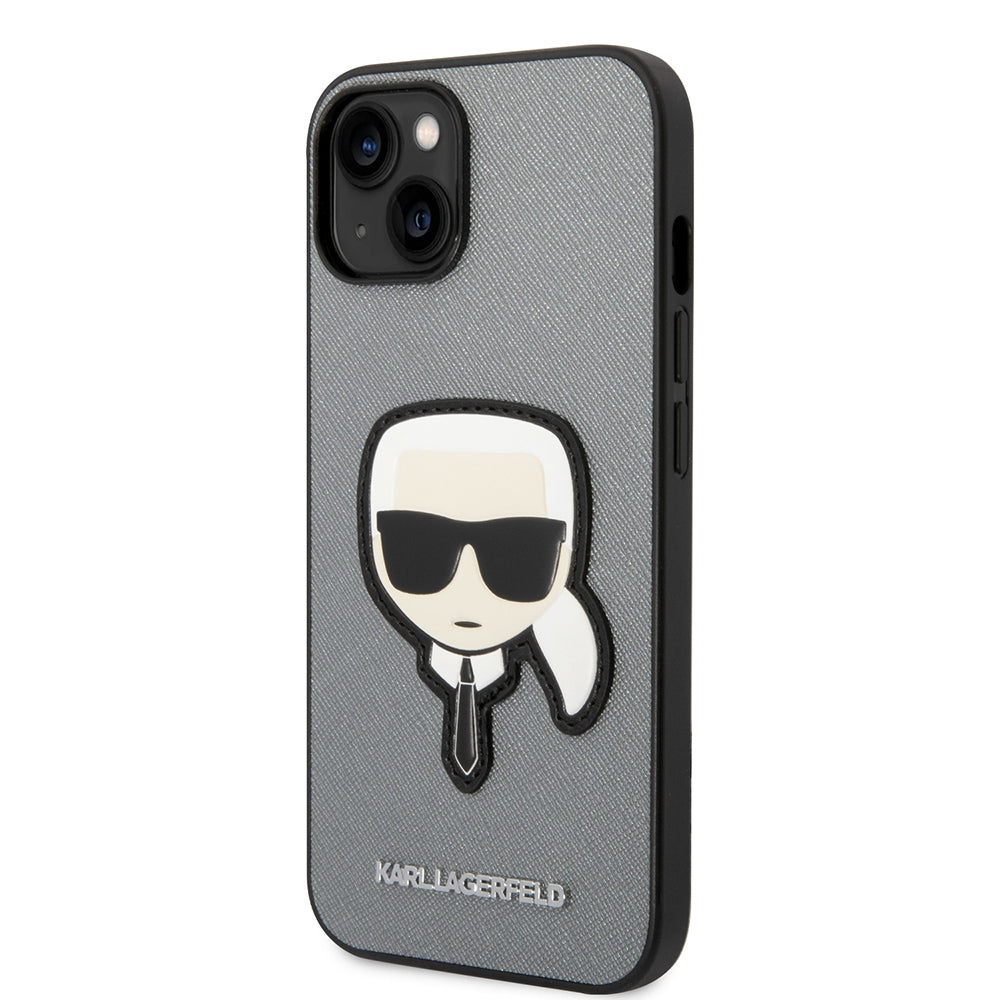 Capa para Apple iPhone 14 Plus, Karl Lagerfeld, Saffiano Karl's Head, Prateada