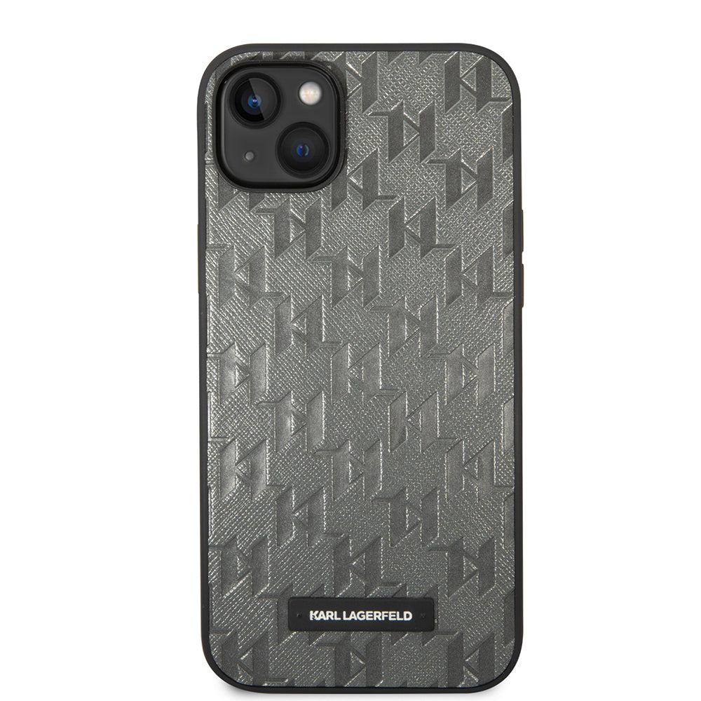Capa para Apple iPhone 14 Plus, Karl Lagerfeld, Saffiano Monogram Metal Logo, Cinza