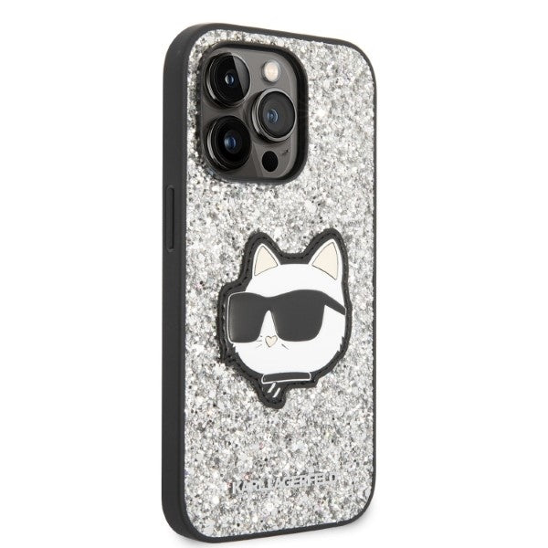 Capa para Apple iPhone 14 Pro, Karl Lagerfeld, Glitter Choupette Patch, Prateada