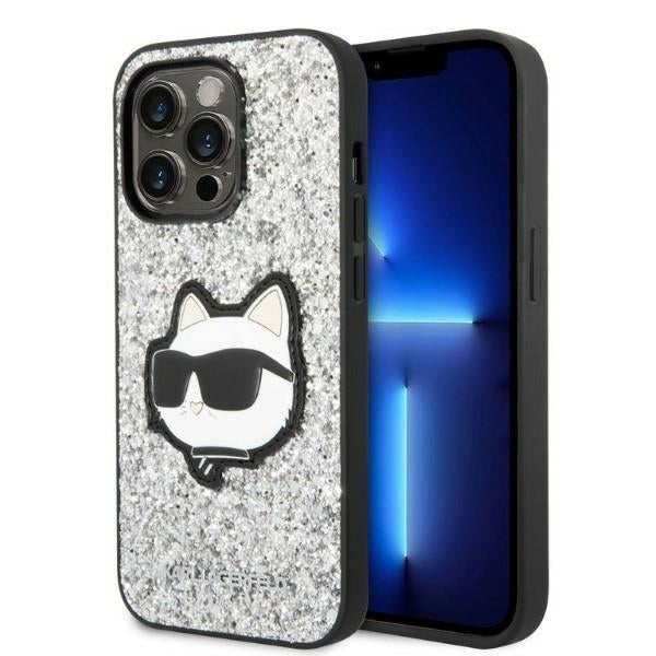Capa para Apple iPhone 14 Pro, Karl Lagerfeld, Glitter Choupette Patch, Prateada