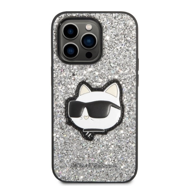 Capa para Apple iPhone 14 Pro, Karl Lagerfeld, Glitter Choupette Patch, Prateada