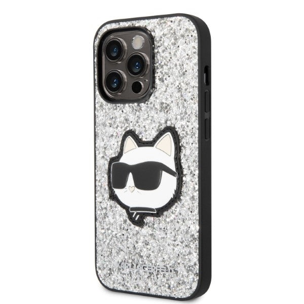 Capa para Apple iPhone 14 Pro, Karl Lagerfeld, Glitter Choupette Patch, Prateada