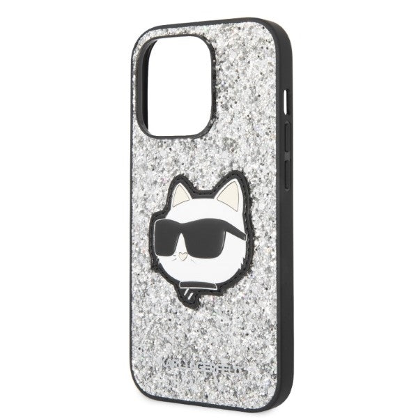 Capa para Apple iPhone 14 Pro, Karl Lagerfeld, Glitter Choupette Patch, Prateada