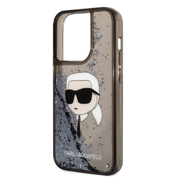 Capa para Apple iPhone 14 Pro, Karl Lagerfeld, Glitter Karl's Head, Preta