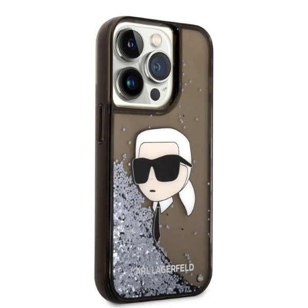 Capa para Apple iPhone 14 Pro, Karl Lagerfeld, Glitter Karl's Head, Preta