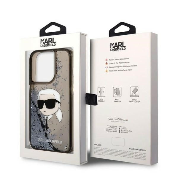 Capa para Apple iPhone 14 Pro, Karl Lagerfeld, Glitter Karl's Head, Preta