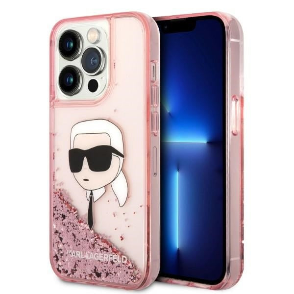 Capa para Apple iPhone 14 Pro, Karl Lagerfeld, Glitter Karl's Head, Rosa