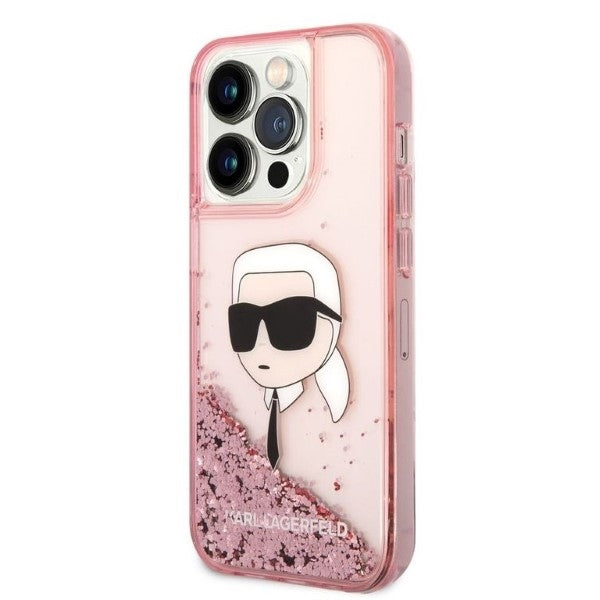 Capa para Apple iPhone 14 Pro, Karl Lagerfeld, Glitter Karl's Head, Rosa