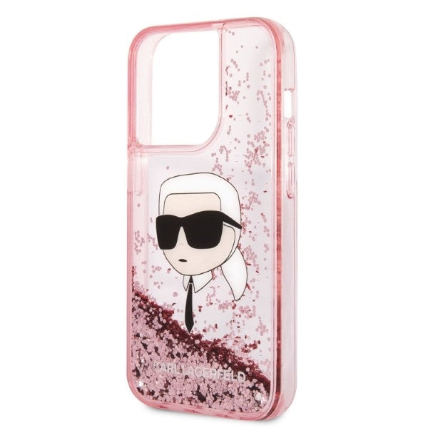 Capa para Apple iPhone 14 Pro, Karl Lagerfeld, Glitter Karl's Head, Rosa