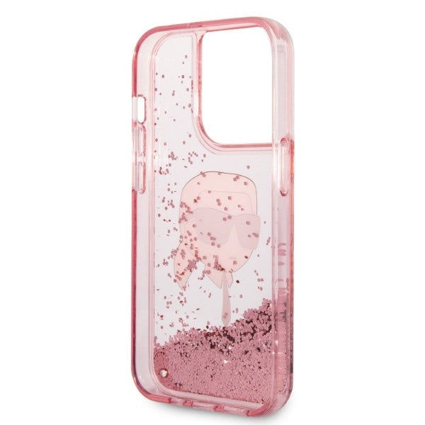 Capa para Apple iPhone 14 Pro, Karl Lagerfeld, Glitter Karl's Head, Rosa