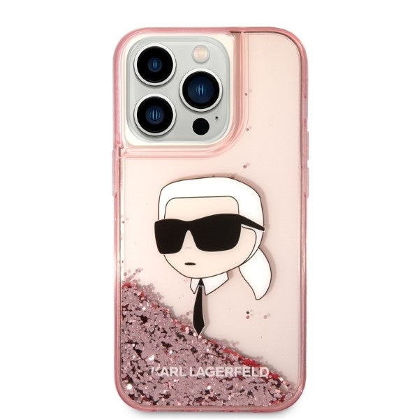 Capa para Apple iPhone 14 Pro, Karl Lagerfeld, Glitter Karl's Head, Rosa