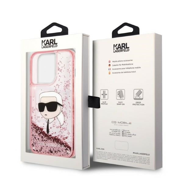 Capa para Apple iPhone 14 Pro, Karl Lagerfeld, Glitter Karl's Head, Rosa