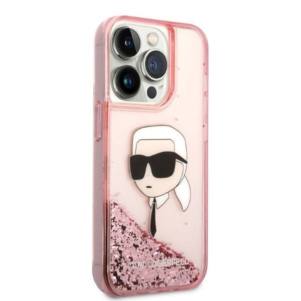 Capa para Apple iPhone 14 Pro, Karl Lagerfeld, Glitter Karl's Head, Rosa